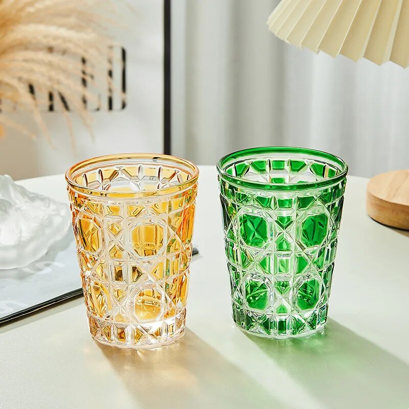 Creative Hand-Carved Glass Tumbler Cup, Set of 4