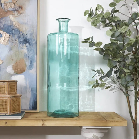 Teal Glass Vase, Nautical Home Decor