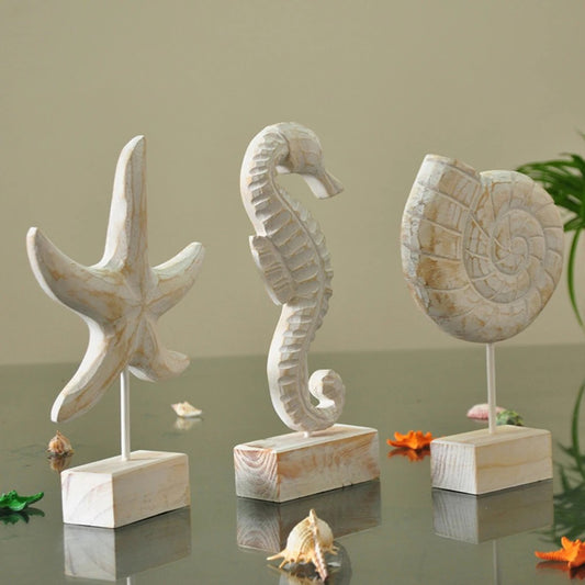 Wood Handmade Nautical Style Figurines, Set of 3