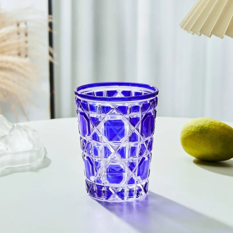 European Style Colorful Checkered Creative Hand-carved  Water Glass Tumbler Cups