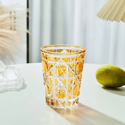 European Style Colorful Checkered Creative Hand-carved  Water Glass Tumbler Cups