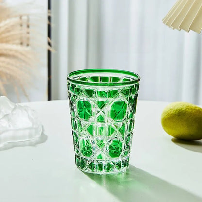 European Style Colorful Checkered Creative Hand-carved  Water Glass Tumbler Cups