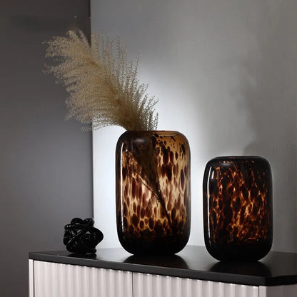 Amber Leopard Crystal Glass Vases