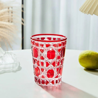 European Style Colorful Checkered Creative Hand-carved  Water Glass Tumbler Cups