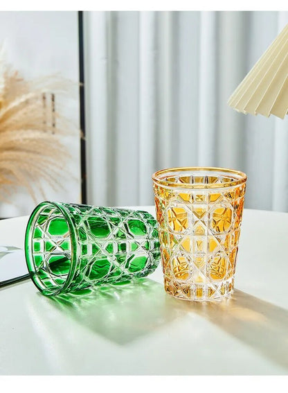 European Style Colorful Checkered Creative Hand-carved  Water Glass Tumbler Cups