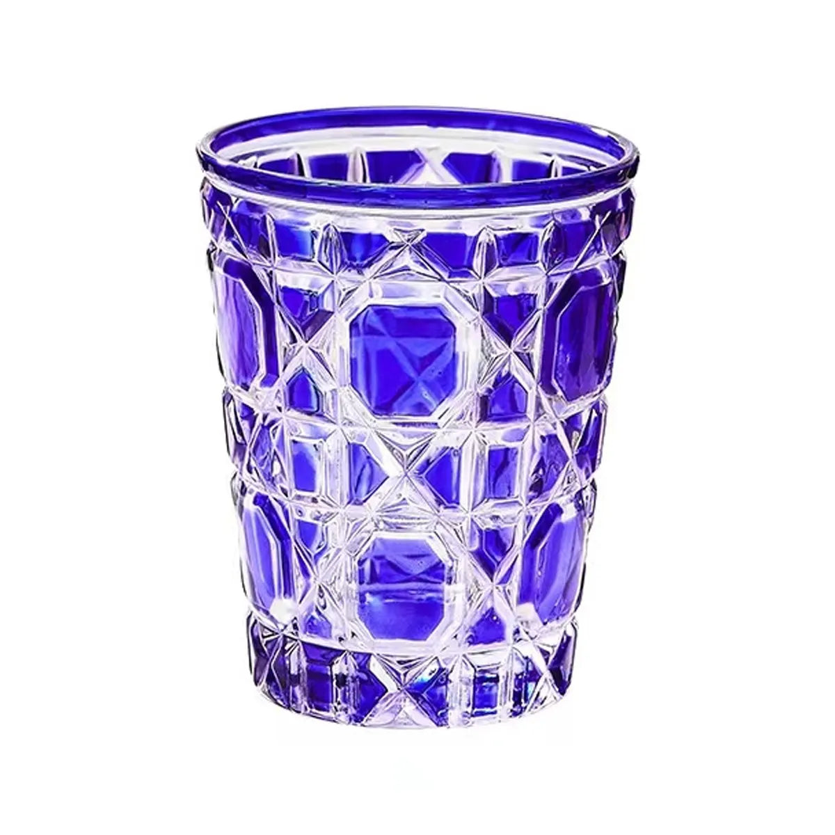 European Style Colorful Checkered Creative Hand-carved  Water Glass Tumbler Cups