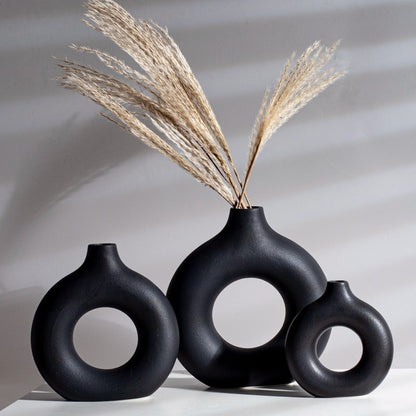 Black Donut Ceramic Vases