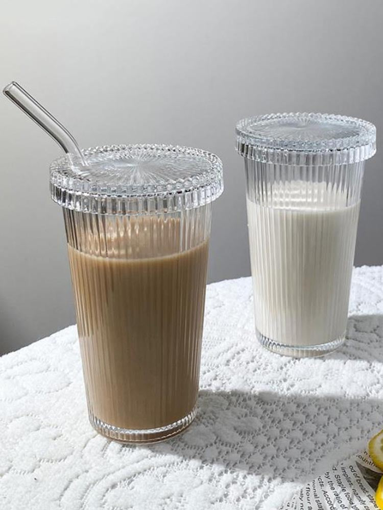 Glass Cup with Lid and Straw