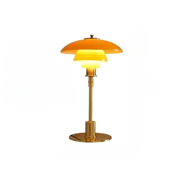 Retro Amber and Gold Glass Table Lamp